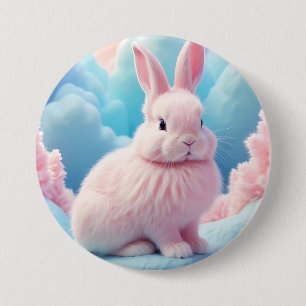 Niedlich Pink Bunny Cotton Candy Clouds Button