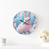 Niedlich Pink Bunny Cotton Candy Clouds Große Wanduhr (Zuhause)