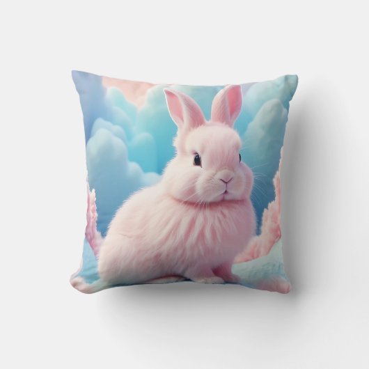 Niedlich Pink Bunny Cotton Candy Clouds Kissen (Vorderseite)