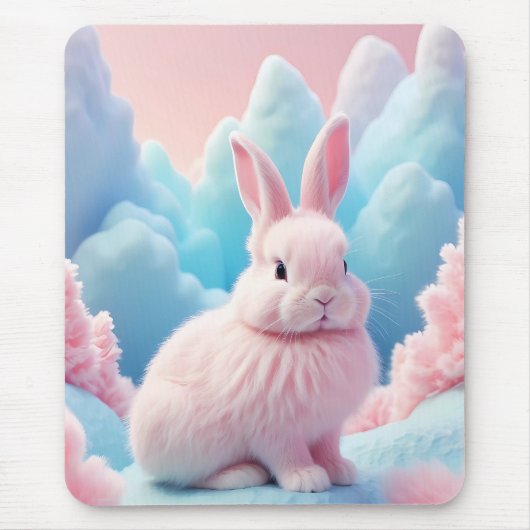 Niedlich Pink Bunny Cotton Candy Clouds Mousepad (Vorne)