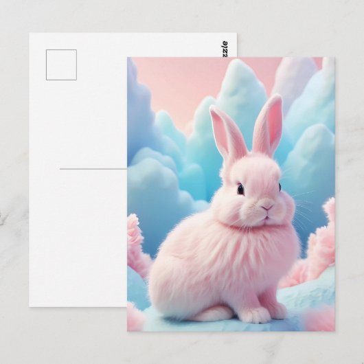 Niedlich Pink Bunny Cotton Candy Clouds Postkarte (Vorne/Hinten)