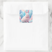 Niedlich Pink Bunny Cotton Candy Clouds Quadratischer Aufkleber (Tasche)