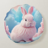Niedlich Pink Bunny Cotton Candy Clouds Rundes Kissen (Rückseite)