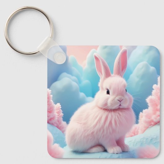 Niedlich Pink Bunny Cotton Candy Clouds Schlüsselanhänger (Vorderseite)