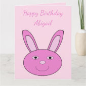 Niedlich Pink Bunny Face Spring Custom Geburtstag Karte (Vorderseite)