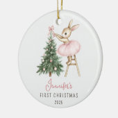 Niedlich Pink Bunny Girl Baby's First Christmas Keramik Ornament (Links)