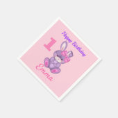 Niedlich Pink Bunny Girls personalisieren Geburtst Serviette (Ecke)