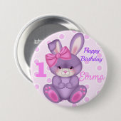 Niedlich Pink Bunny Girls Schaltfläche Geburtstag Button (Vorne & Hinten)