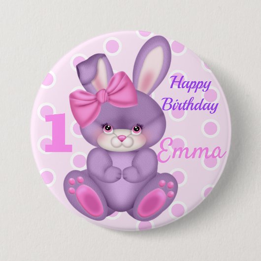 Niedlich Pink Bunny Girls Schaltfläche Geburtstag Button (Vorderseite)