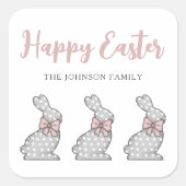 Niedlich Pink Bunny Happy Oster Quadratischer Aufkleber (Vorderseite)