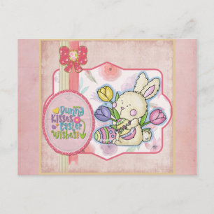 Niedlich Pink Bunny Kisses Osterwünsche Postkarte