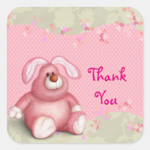 Niedlich Pink Bunny mit Herz Danke Quadratischer Aufkleber