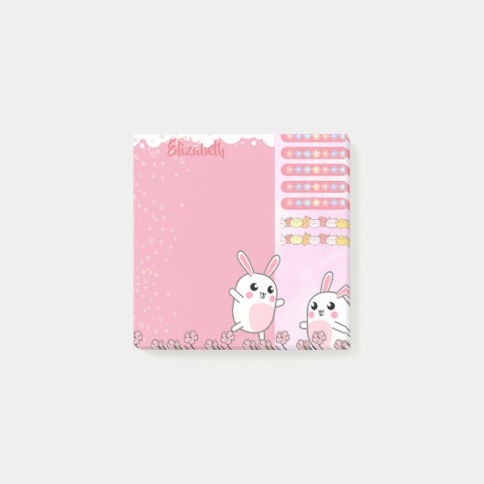 Niedlich Pink Bunny Personalisiert Custom Post-it Klebezettel (Vorderseite)