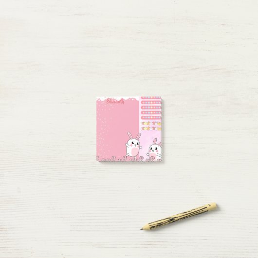 Niedlich Pink Bunny Personalisiert Custom Post-it Klebezettel (Auf Schreibtisch)