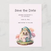 Niedlich Pink Bunny Rabbit Kawaii Style Save the D Einladungspostkarte (Vorderseite)