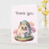 Niedlich Pink Bunny Rabbit Kawaii Style Vielen Dan Karte (Gelbe Blume)