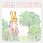 Niedlich Pink Bunny Rabbit Tierthema Aquarell Quadratischer Aufkleber (Vorderseite)