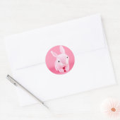Niedlich Pink Bunny Runder Aufkleber (Umschlag)