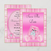 Niedlich Pink Bunny Save the Date Babydusche (Vorne/Hinten)