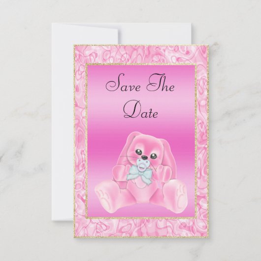 Niedlich Pink Bunny Save the Date Babydusche (Vorderseite)