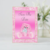 Niedlich Pink Bunny Save the Date Babydusche (Stehend Vorderseite)