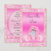 Niedlich Pink Bunny Save the Date Babydusche (Vorne/Hinten)