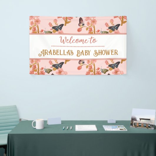 Niedlich Pink Butterfly Baby Dusche Begrüßungsbann Banner (Messeveranstaltung)