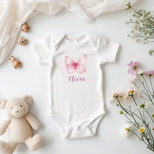 Niedlich Pink Butterfly Baby Personalisiert Bodysu Baby Strampler