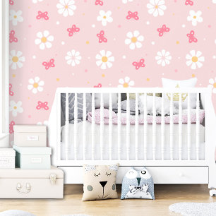 Niedlich Pink Butterfly Daisy Girl Kids Floral Tapete