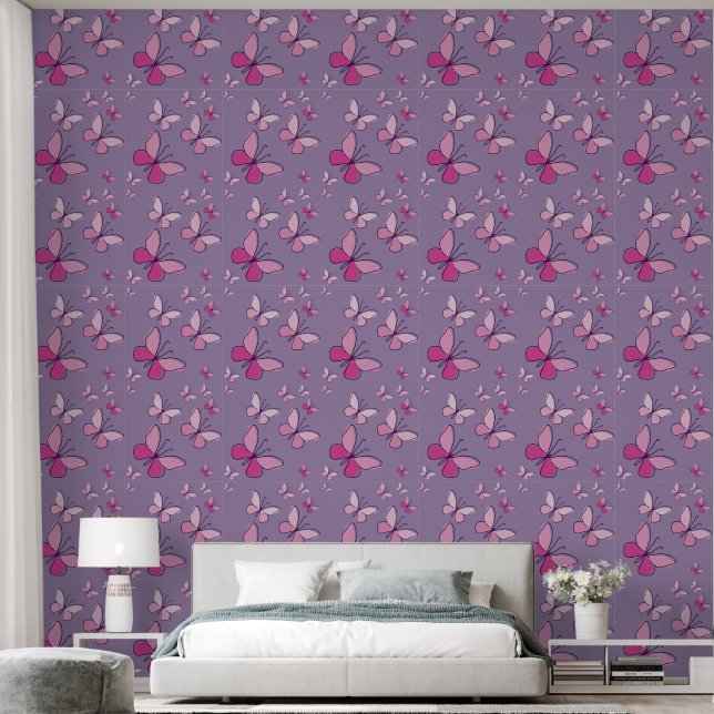 Niedlich Pink Butterfly Flutter Amethyst Tapete (Schlafzimmer)