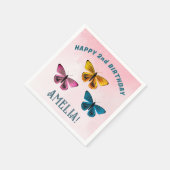 Niedlich Pink Butterfly Girl Geburtstagsparty Serviette (Ecke)