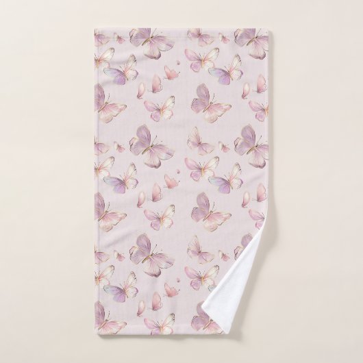 Niedlich Pink Butterfly Girls Personalisiert Handt Badhandtuch Set (Handtuch)