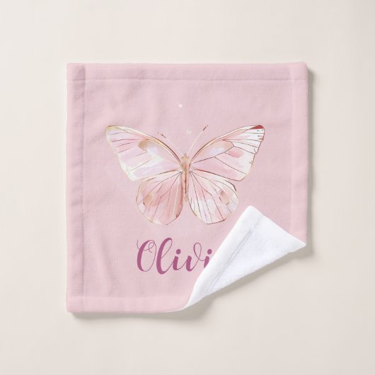 Niedlich Pink Butterfly Girls Personalisiert Handt Badhandtuch Set (Waschlappen)