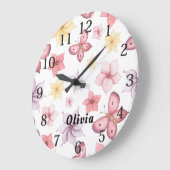 Niedlich Pink Butterfly Monogramm Große Wanduhr (Winkel)