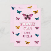 Niedlich Pink Butterfly Muster Geburtstag Dankeskarte (Vorne/Hinten)