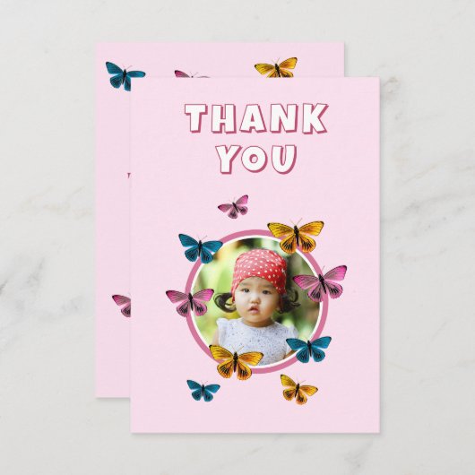 Niedlich Pink Butterfly Muster Geburtstagsgeschenk Dankeskarte (Vorne/Hinten)