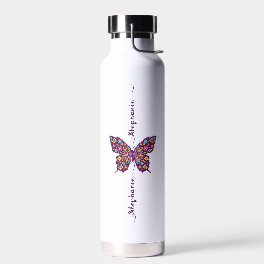 Niedlich Pink Butterfly Name Minimalistisch Person Trinkflasche (Links)