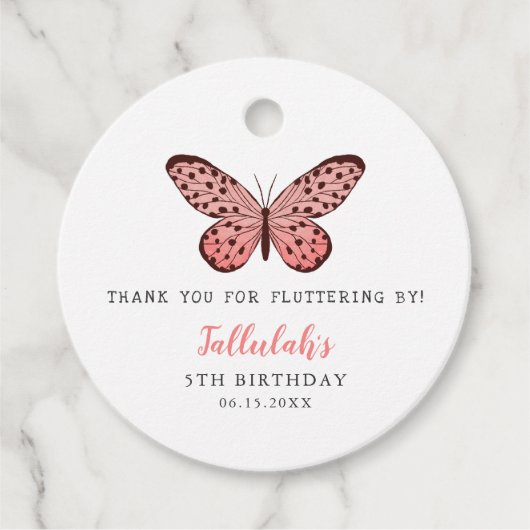 Niedlich Pink Butterfly Thema Geburtstagsparty Geschenkanhänger (Vorderseite)