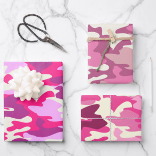 Niedlich Pink Camouflage Trendy Camouflage Muster  Geschenkpapier Set