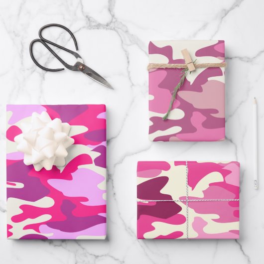 Niedlich Pink Camouflage Trendy Camouflage Muster  Geschenkpapier Set (Vorderseite)