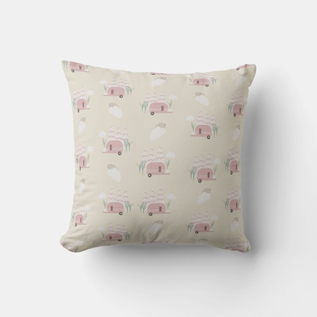 Niedlich Pink Camper Erdgeschoss Muster Kissen (Vorderseite)