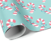 Niedlich Pink Candy Cane Pattern - Aqua Blue Chris Geschenkpapier (Rolleneckpunkt)