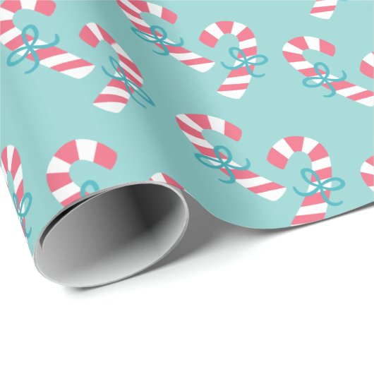 Niedlich Pink Candy Cane Pattern - Aqua Blue Chris Geschenkpapier (Rolleneckpunkt)