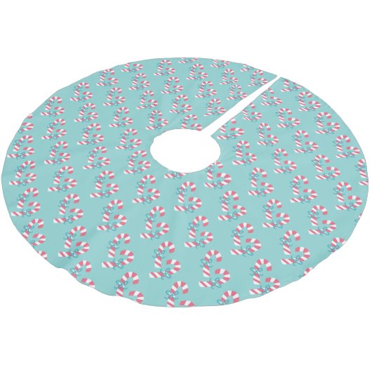 Niedlich Pink Candy Cane Pattern - Aqua Blue Chris Polyester Weihnachtsbaumdecke (Schrägansicht)
