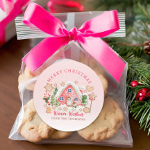 Niedlich Pink Candy Gingerbread Haus Frohe Weihnac