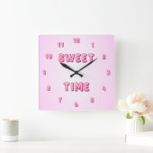 Niedlich Pink Candy Sweet Time Quadratische Wanduhr (Zuhause)
