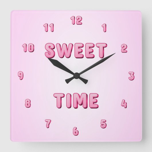 Niedlich Pink Candy Sweet Time Quadratische Wanduhr (Vorderseite)