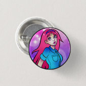 Niedlich Pink Cartoon Anime Girl Button (Vorne & Hinten)