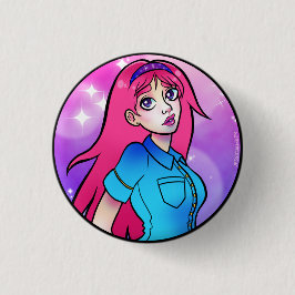 Niedlich Pink Cartoon Anime Girl Button