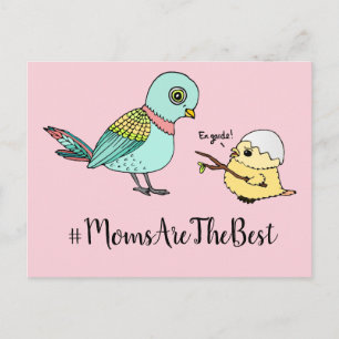 Niedlich Pink Cartoon Baby Bird Beste Mama Postkarte